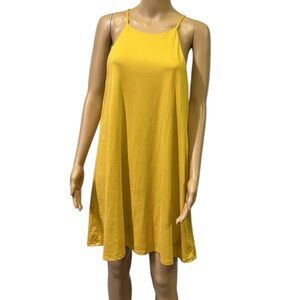 Yellow Adjustable Spaghetti Strap Sleeveless Lined Stretch Midi Dress Womens L